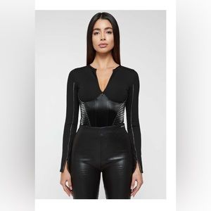 Black Mainere de Voir vegan leather corset bodysuit. Size 6. NWOT